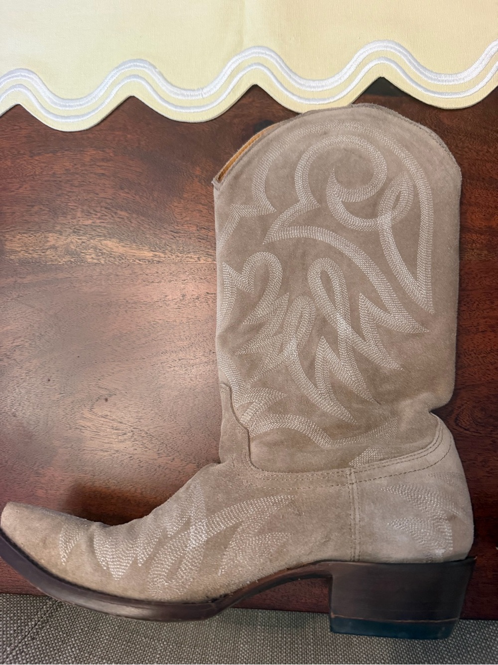 KEmo Sabe Women's Tan Suede Cowboy Boots with Decorative Stitching - Picture 6 of 8
